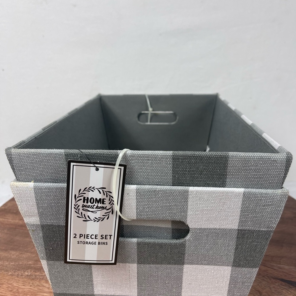 Sheffield HomeGray and White Checkered Storage Bins 2 pcs.